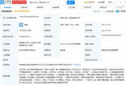 海南成立人工智能公司，注冊(cè)資本1000萬，專注軟件開發(fā)